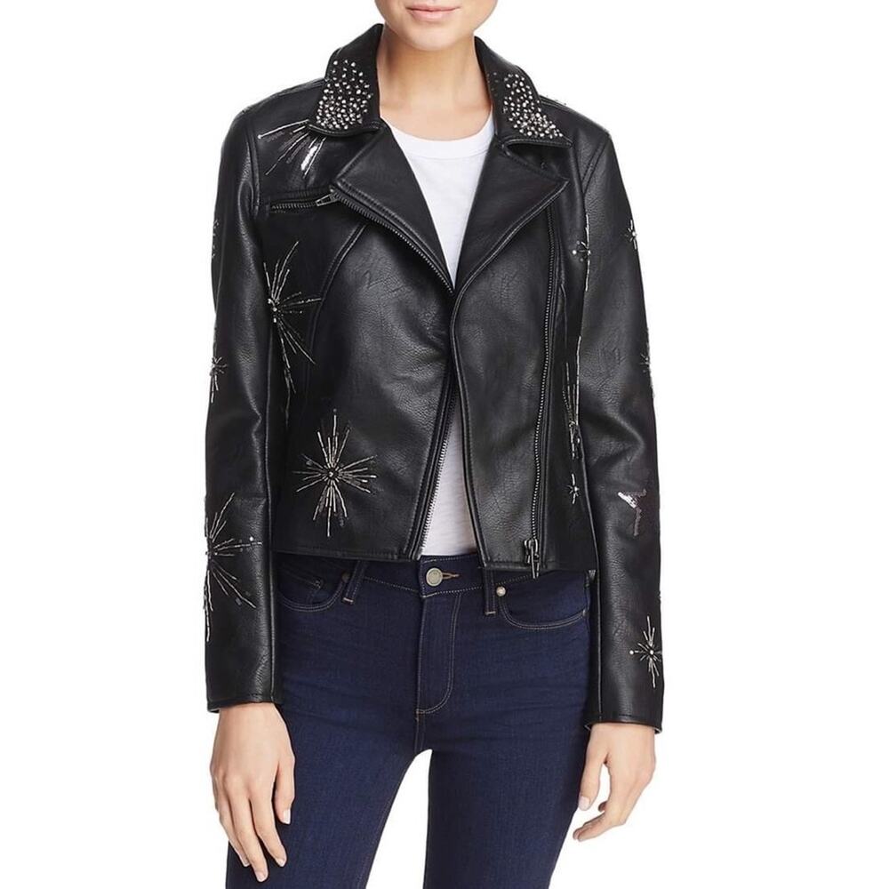 BLANKNYC Embellished Faux Leather Moto Jacket NEW